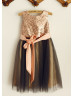 Rose Gold Sequin Black Tulle Wedding Flower Girl Dress